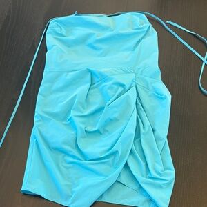 Amanda Uprichard Ruched Aqua Dress with Tie Straps